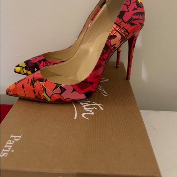 Christian Louboutin Pigalle Follies 100 Pat Metrograf Multicolor Graphic Heels - Picture 4 of 11